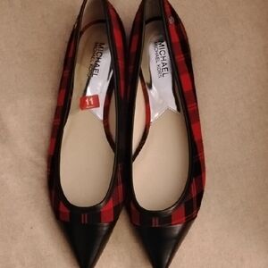 Michael Kors Red Black Plaid Philippa Ballet Flats Shoes New Sz 11